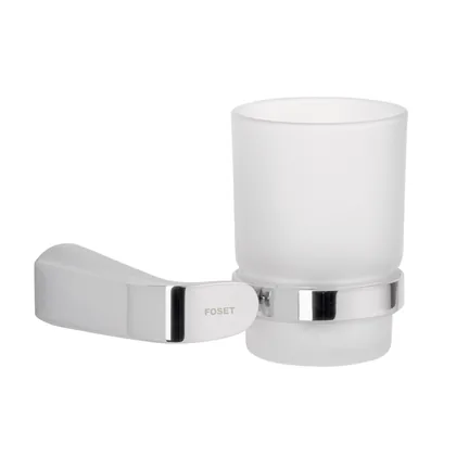 Portavaso cepillero cromo con vaso de vidrio, FOSET RIVIERA