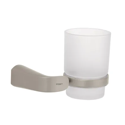 Portavaso cepillero satín con vaso de vidrio, FOSET RIVIERA