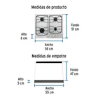 Parrilla gas empotrable 60 cm, 4 quemadores, esmalte, FOSET 3