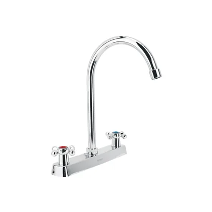 Mezcladora 8' fregadero cromo, cuello curvo, cruceta, BASIC