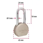 Candado redondo de acero 65mm, gancho largo, llave de puntos 4