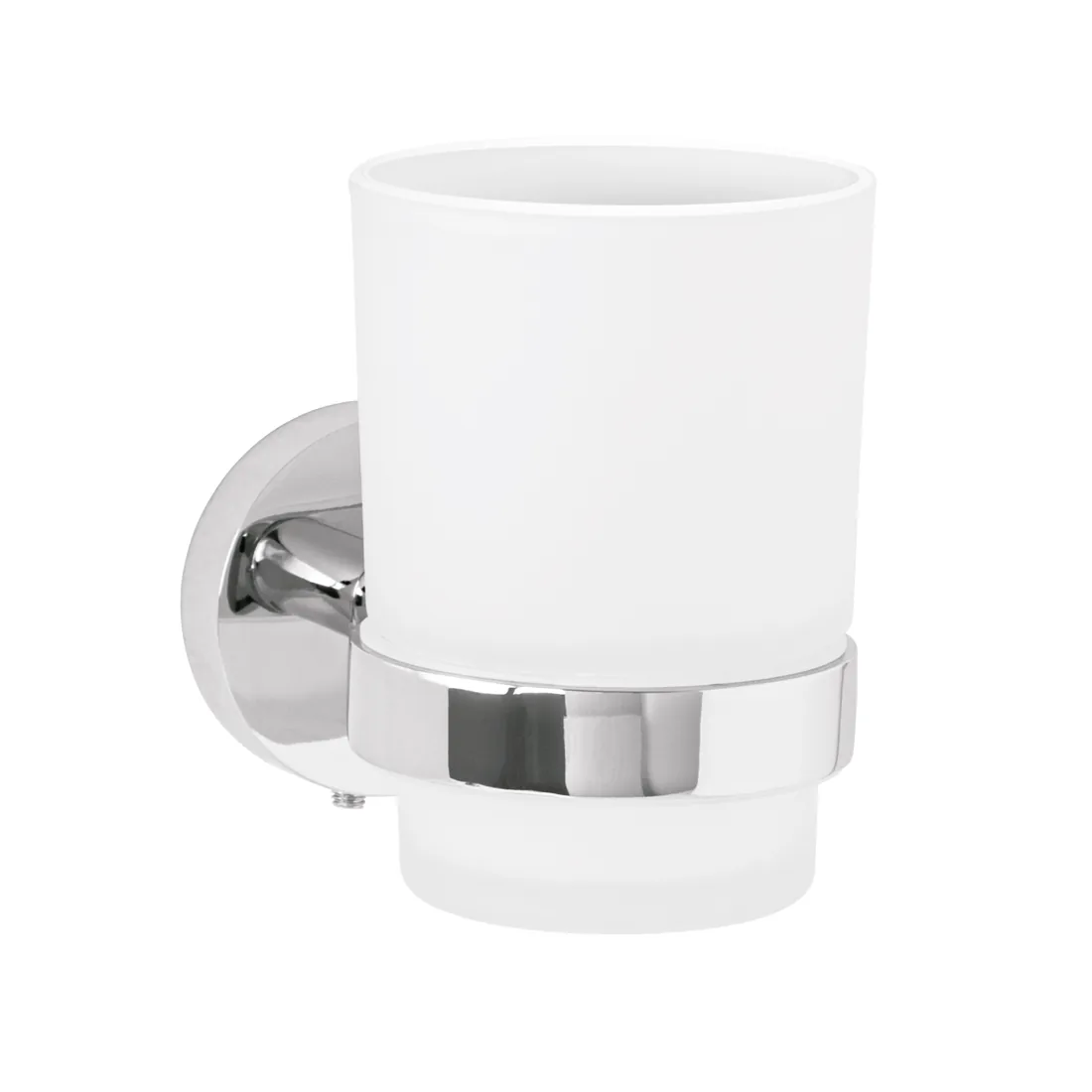 Portavaso cepillero cromo con vaso de vidrio, FOSET TÚBIG