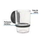 Portavaso cepillero con vaso de vidrio, negro, FOSET AQUA 2