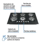 Parrilla gas empotrable 90cm, 6 quem, vidrio negro, RIVIERA 2