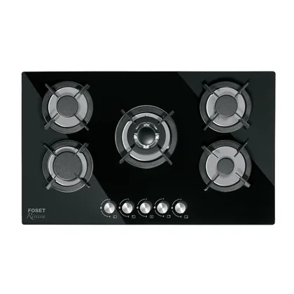Parrilla gas empotrable 90cm, 5 quem, vidrio negro, RIVIERA