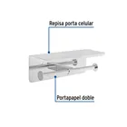 Portarrollo doble en cromo con soporte para celular, RIVIERA 2