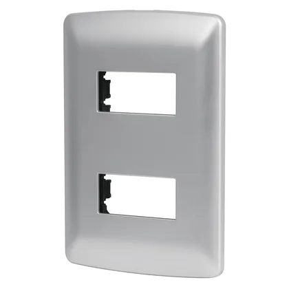 Placa 2 módulos de ABS, línea italiana, color plata, VOLTECK