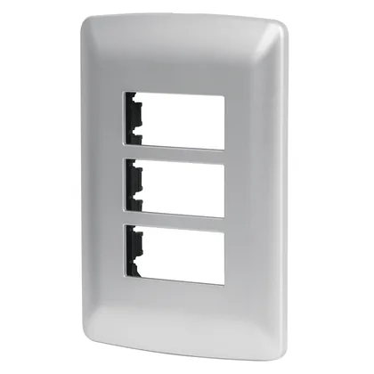 Placa 3 módulos de ABS, línea italiana, color plata, VOLTECK
