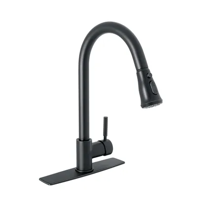 Monomando para fregadero, cuello extraible,negro mate, TÚBIG