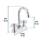 Mezcladora 4' para lavabo, cuello bar, manerales cruceta 4