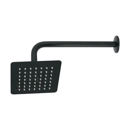 Regadera cuadrada 6', acero inox, con brazo, negro, TÚBIG