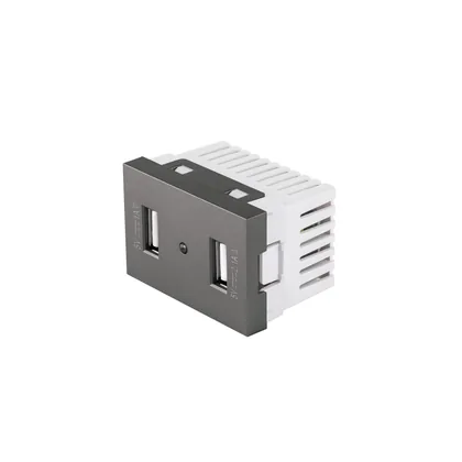 Toma 2 puertos USB acero inox de 1.5 módulos, línea Lisboa