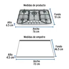 Parrilla gas empotrable 75cm, 5 quem, acero inox, RIVIERA 3