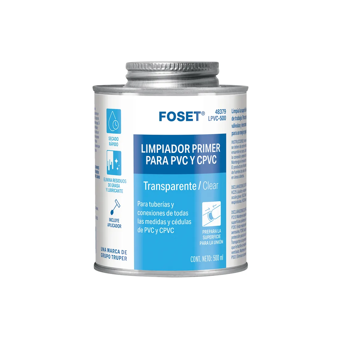 Limpiador para PVC y CPVC, lata 500ml, FOSET