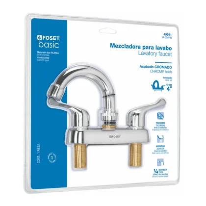 Mezcladora 4' lavabo, ABS,cuello curvo,palanca,blíster,BASIC