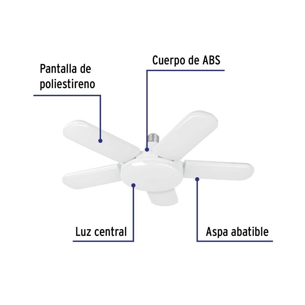 LED-550V | Lámpara de LED 50 W, tipo ventilador con 5 aspas ajustables