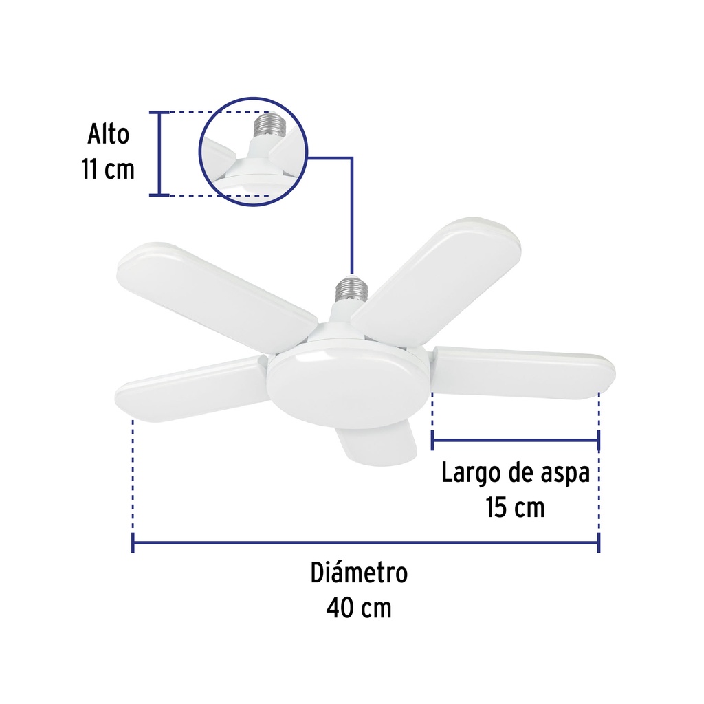 LED-550V | Lámpara de LED 50 W, tipo ventilador con 5 aspas ajustables