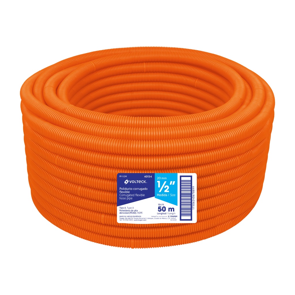 PF-1/2M | Metro de poliducto 1/2' corrugado flex. s/guía, rollo 50 m