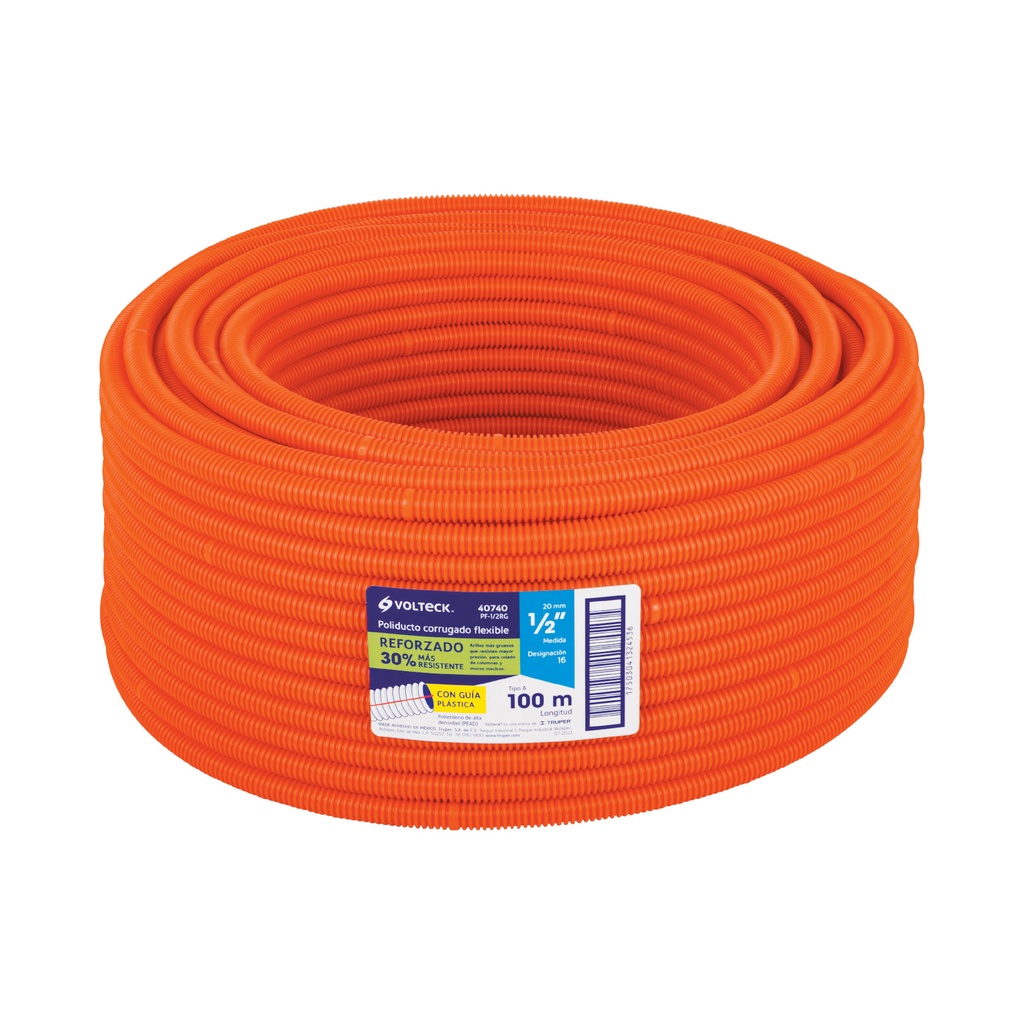 PF-1/2RG | Metro de poliducto 1/2' corrugado flex. reforz. c/guía, 100m