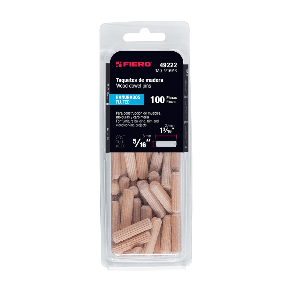 TAQ-5/16MR | Blíster con 100 taquetes de madera ranurado 5/16', Fiero