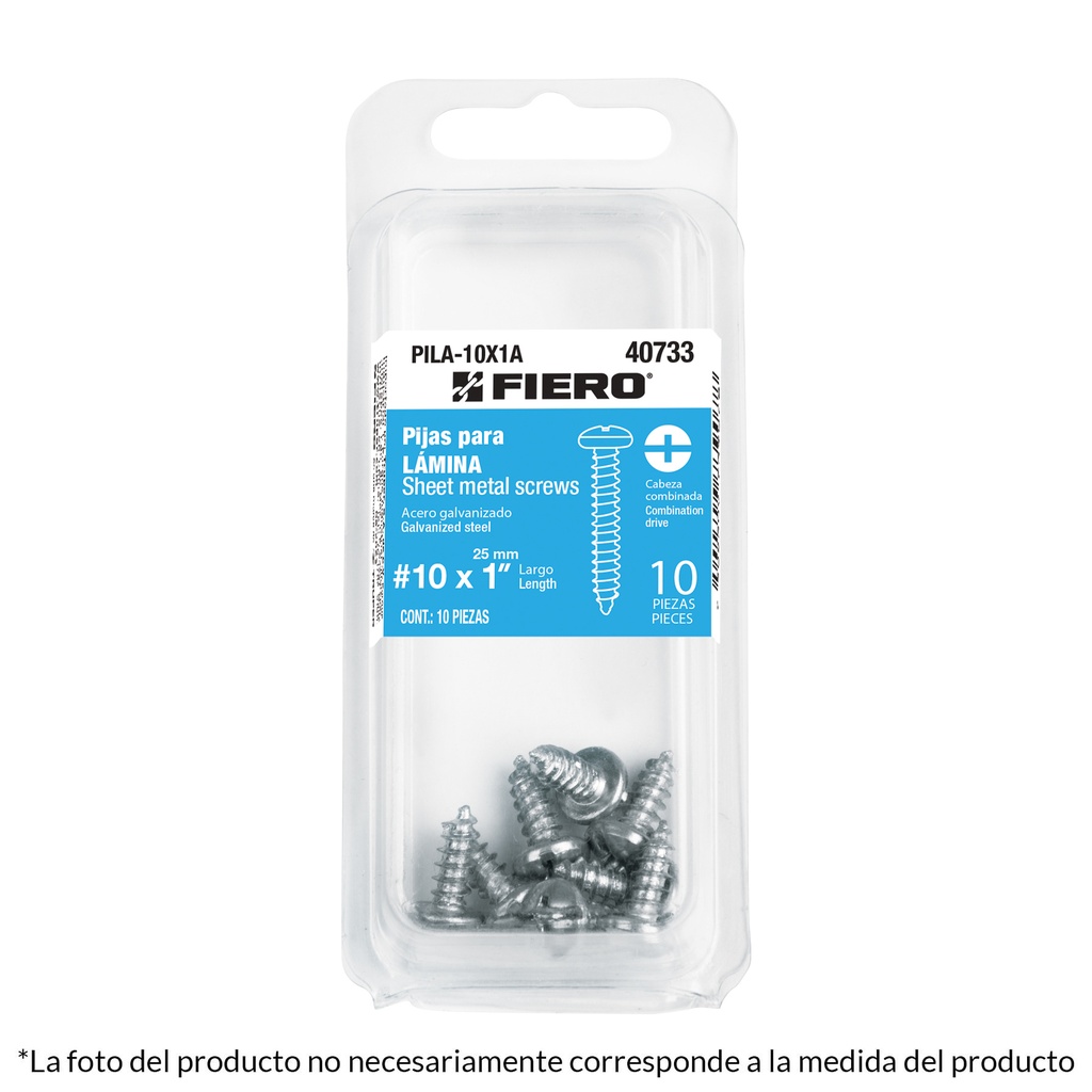 PILA-8X1-1/2A | Blíster con 10 pijas para lámina, #8 x 1-1/2', Fiero