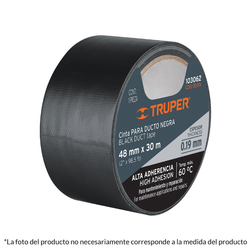 CDU-10XN | Cinta negra para ducto 10m x 48mm, espesor 0.19mm, Truper