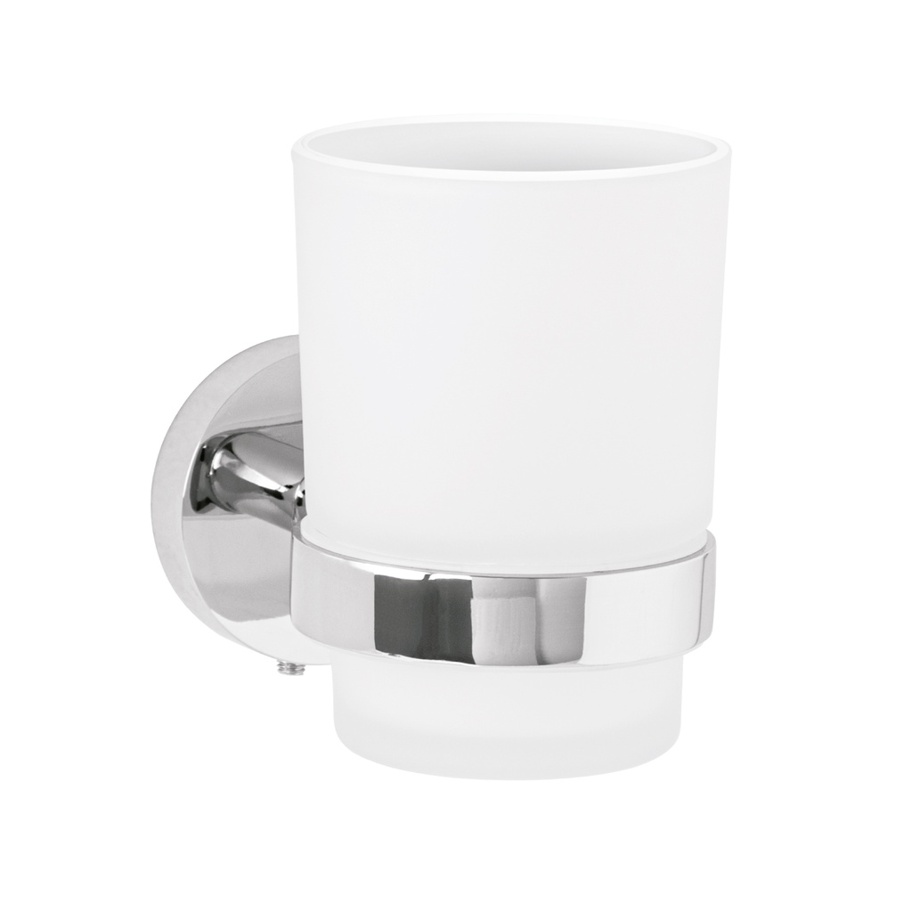 TBA-71 | Portavaso cepillero cromo con vaso de vidrio, Foset Túbig