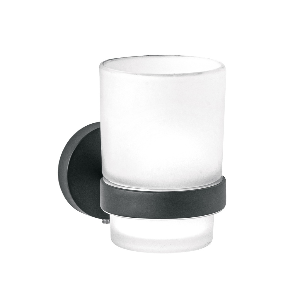 TBA-71M | Portavaso cepillero negro con vaso de vidrio, Foset Túbig