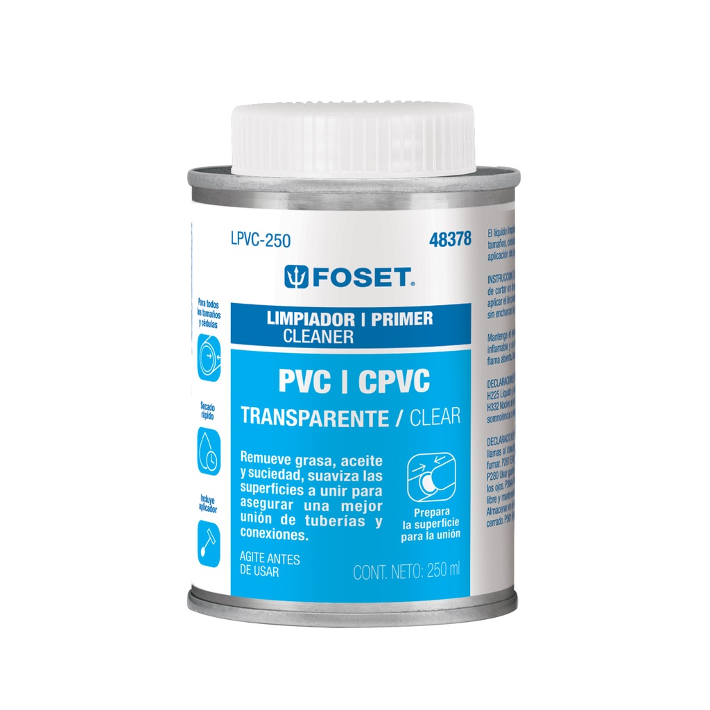 LPVC-250 | Limpiador para PVC y CPVC en lata, 250ml, Foset