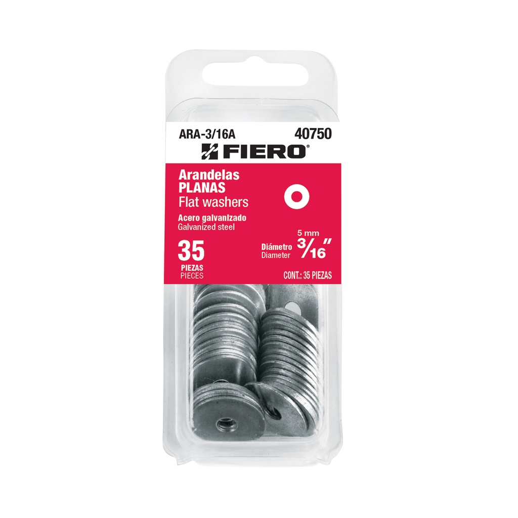 ARA-3/16A | Blíster con 35 arandelas planas de 3/16', Fiero