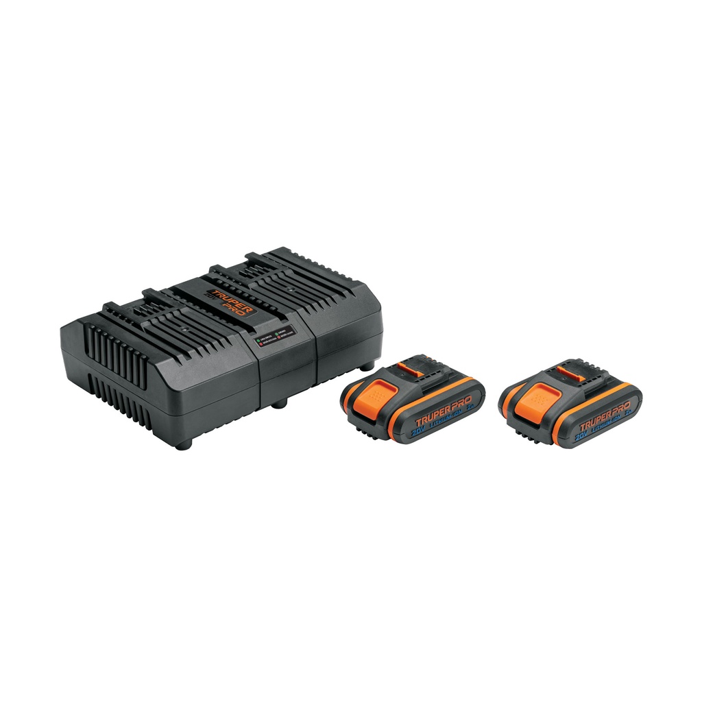 COM-CBA | Combo cargador dual con 2 baterías de 2Ah, 20V, TRUPER PRO