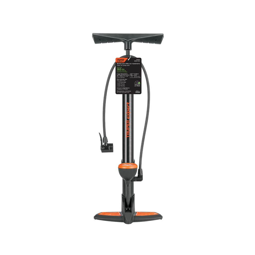 BOM-MAX | Bomba de aire con manómetro, 160 psi, Truper Expert
